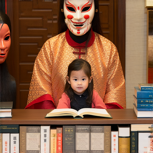 發現鬼面罩的秘密，外籍老師一對一學英語，探索文化背後的故事，圖片展現學生與老師互動，學習英語過程中的文化交流與鬼面罩的相關知識。