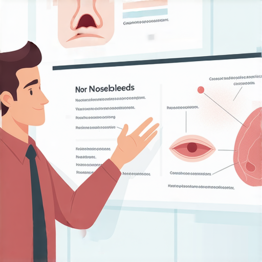 流鼻血原因及解決方法的教學圖，外籍英文老師示範如何用英文表達，吸引學習者一對一提升英語能力，了解鼻血問題及相關應對措施。