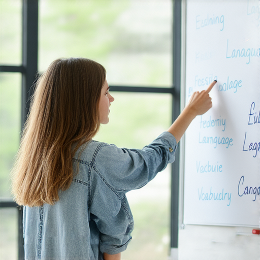 盛女學習英語的情境，外籍老師一對一教學，學生專注互動，提升英語能力，解決語言難題，彰顯學習效果。