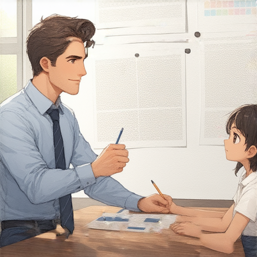 打破界限，外籍老師一對一教學英文，學生專注學習，展現自信表情，背景為教室環境，啟發新旅程的靈感，激發學習英語的野心。