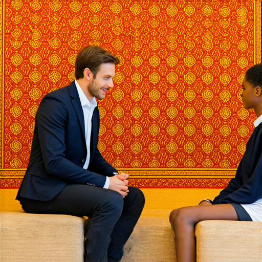 外籍英文老師與學生一對一指導，背景展示王室圖案，象徵探索皇位背後精彩故事的英文學習旅程。開啟通往英語流利之路的全新體驗。