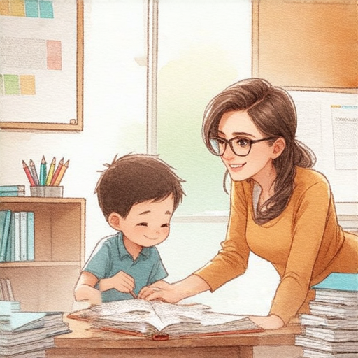 一名外籍教師正在與學生進行一對一的英語教學，學生看起來專注且積極，場景中充滿學習的熱情，展現克服沮喪、提升英語能力的過程。