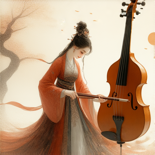 外籍英文老師與學生一對一學習琵琶，背景展示琵琶的細緻工藝，營造音樂與語言結合的氛圍，探索琵琶之美的奇妙旅程。