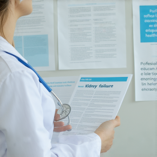 一位專業醫生介紹腎衰竭相關知識，旁邊有英語學習材料，強調透過一對一學習掌握健康知識，鼓勵立即報名學習，提升健康素養。