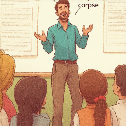 外籍教師在課堂上展示死屍英文的趣味教學，學生們聚精會神學習，探索新奇的語言技巧，立即加入學習行列的熱情氛圍。