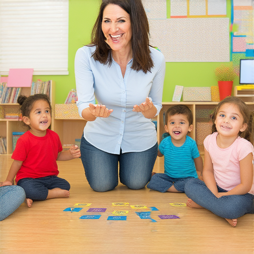 外籍老師帶領學生進行英文模仿遊戲，學習互動中提升口說能力，學生專注參與，環境活潑有趣，展現語言學習的樂趣和成效。