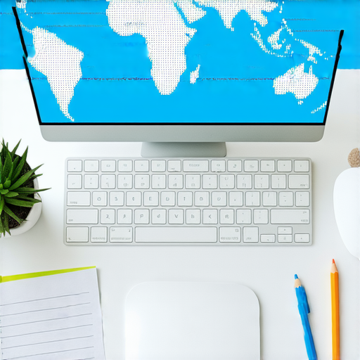 解鎖英文流利之道的圖片，展示打字練習與地址寫法技巧，強調提升英語能力的學習方法，包含相關的鍵盤和地圖圖案，激發學習興趣與探索精神。