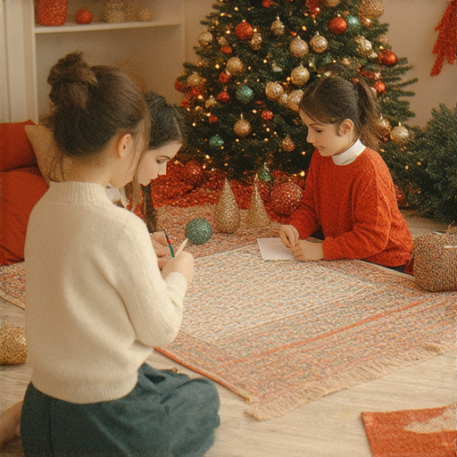 夢幻聖誕裝飾過程中與外籍老師交流的畫面，學生們學習英文，獲取靈感，色彩繽紛的裝飾品和創意材料，營造出溫馨歡樂的節日氛圍。