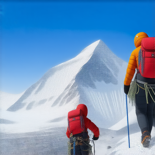 挑戰珠穆朗瑪峰的登山者，身穿登山裝備，背景是壯麗的雪山景色，畫面旁邊是外籍老師的教學資訊，強調提升英語溝通力的一對一教學機會。