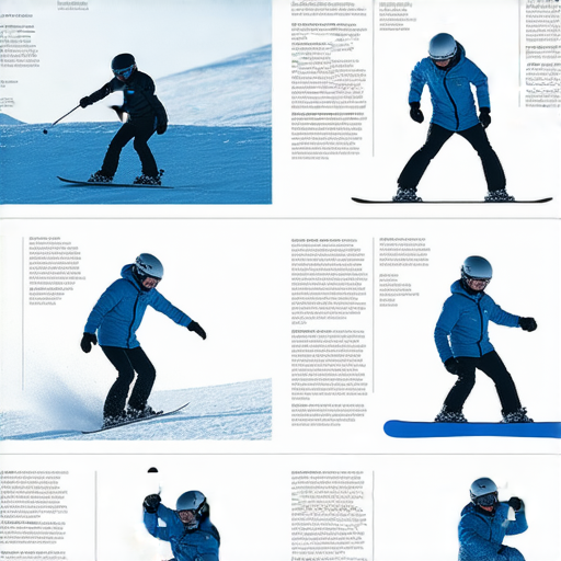 滑雪單板技巧全攻略圖片，展現多種滑雪動作，適合學習專業術語，鼓勵預約外籍英文老師，輕鬆掌握滑雪知識，提升滑雪技巧，享受冬季運動的樂趣！