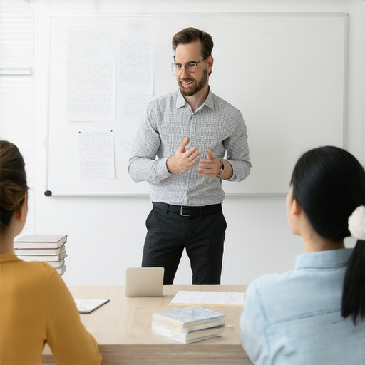 外籍老師一對一教學場景，學生專心學習英語，教師耐心指導，營造互動學習氛圍，助你流利對話，立即報名體驗專業教學，發掘英語秘密。