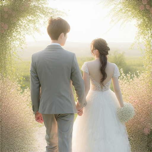 探索英文新婚的甜蜜秘訣，展示新人牽手漫步於美麗婚禮場地的畫面，象徵著每對新人尋找幸福的關鍵，傳遞愛與希望的感受。