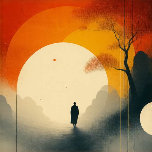 探索偉大的優雅，克服偏見優勢，催眠思維，迅速行動的主題插圖，呈現出思考與行動的動態過程，展現自我成長與心靈啟發的視覺效果。