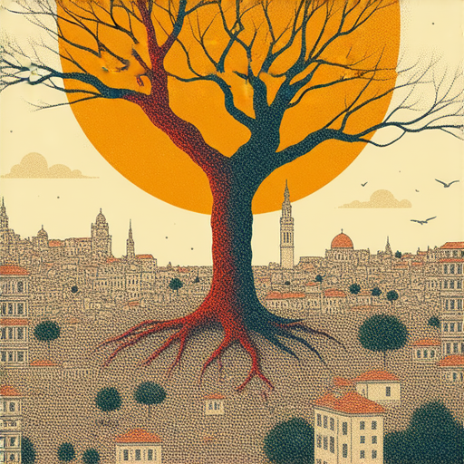 坐骨神經與多巴胺的圖解，展示其在尋找堅強與堅持力量中的作用，背景中有外國城市景觀，象徵挑戰與成長的旅程，強調健康與心理力量的關聯。