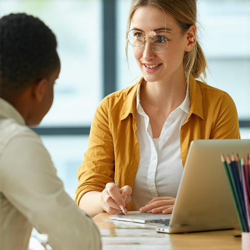 揭開盜版軟件真相的教育場景，外籍英文老師一對一指導學生，分享避免風險的方法，突出學習環境與專業交流，展現安全使用正版軟件的重要性。