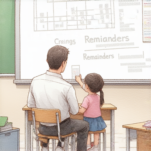 一名外籍老師在進行一對一英文教學，學生專心學習數學中的餘數概念，讓數學變得簡單有趣，解決學習困擾，提升英文能力與數學技巧。