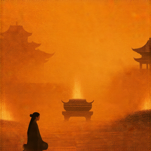 一位外籍英文老師與學生一對一討論火葬的文化意義，背景展示火葬相關象徵及文化元素，探索火葬的深層意義與影響，促進文化理解與交流。