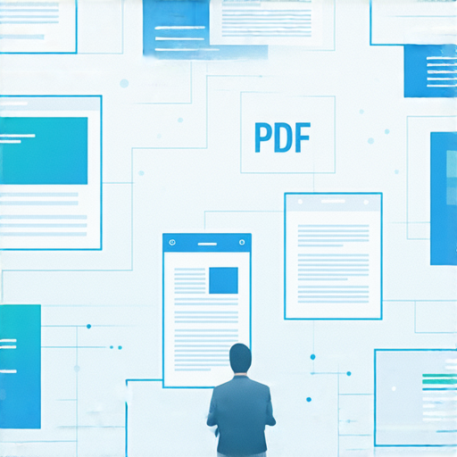 揭示PDF用途的插圖，包括文檔管理、合併文件、數據提取、電子簽名等功能，展示精彩的PDF應用場景，吸引讀者立即探索PDF的驚人用途。